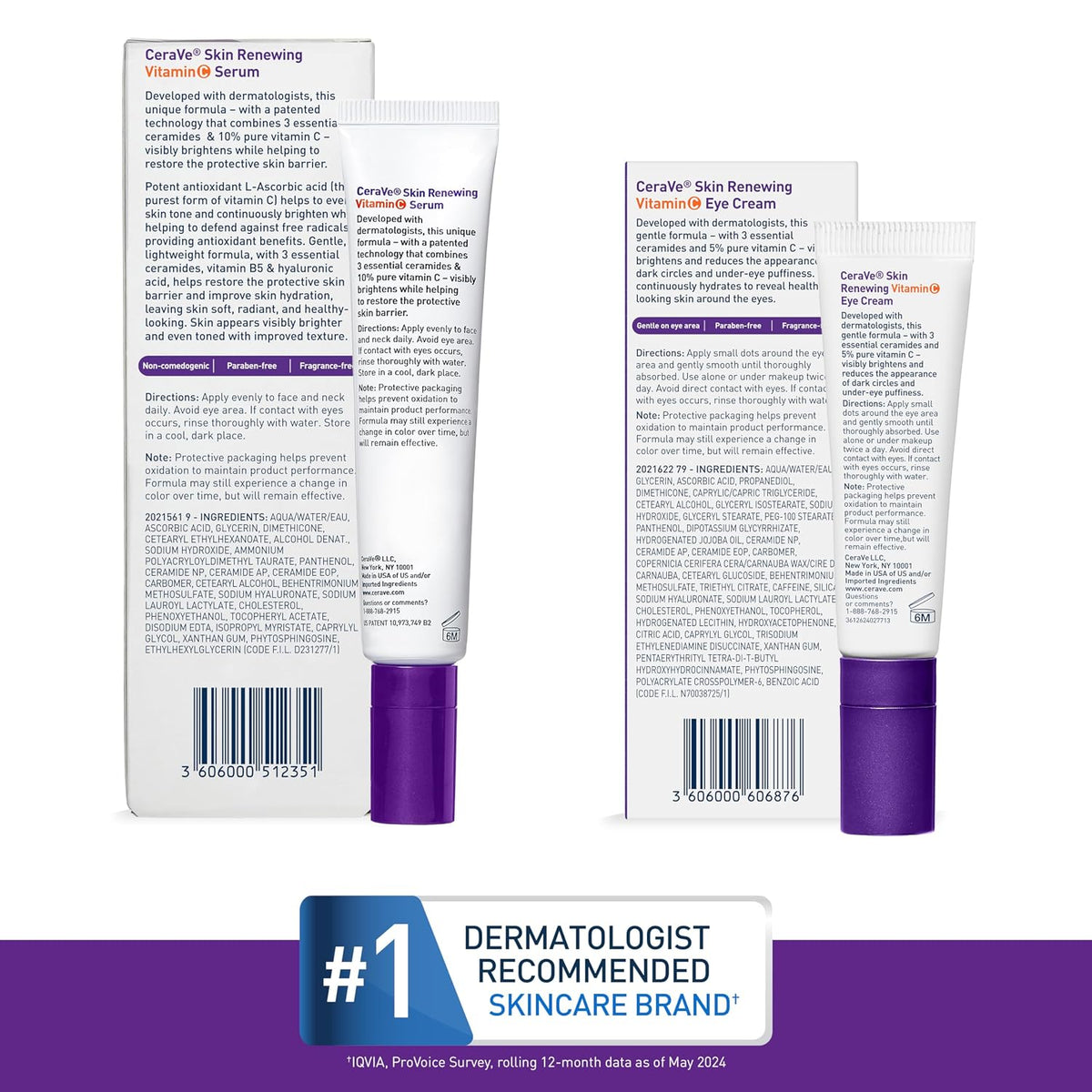 CeraVe Vitamin C Serum & Vitamin C Eye Cream Skin Care Set | Skin Brightening Serum with Hyaluronic Acid for Face & Under Eye Cream with Caffeine for Dark Circles and Puffiness