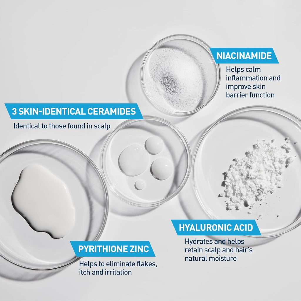 CeraVe Hydrating Anti Dandruff Shampoo and Conditioner Set. Pyrithione Zinc Dandruff Treatment With Ceramides. Hyaluronic Acid & Niacinamide. Helps Elimanate Flakes & Reduce Itchy Scalp