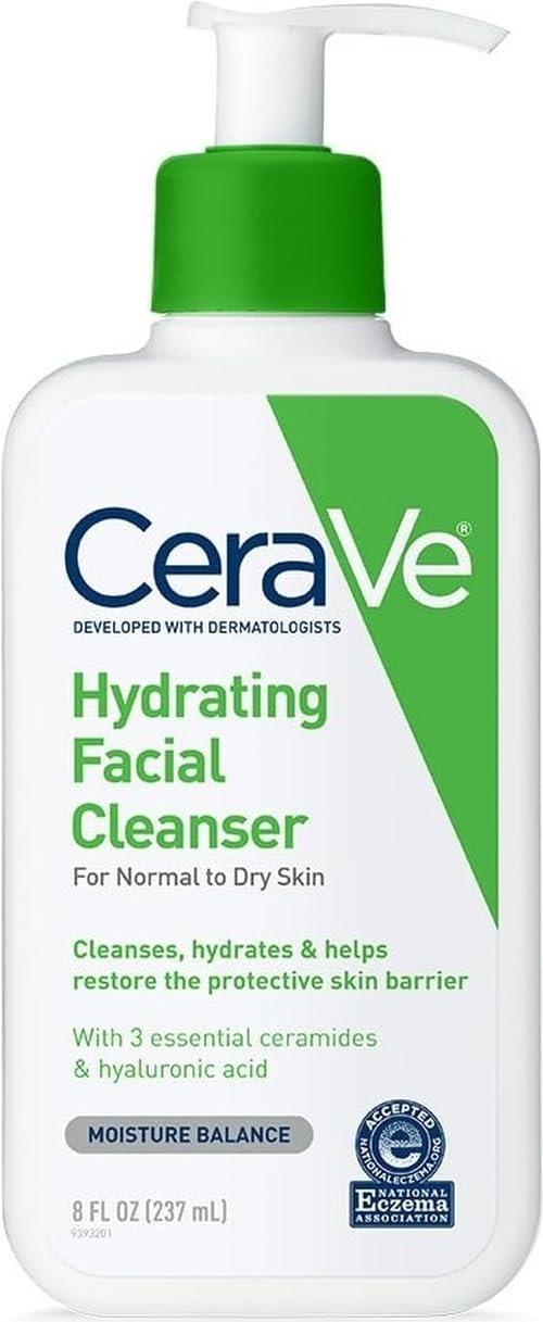 CeraVe Hydrating Cleanser with Hyaluronic Acid. Face Wash for Dry Skin.16oz | Skin Care For Men and Women. Daily Cleanser & Makeup Remover with Glycerin & Ceramides. National Eczema Association Certified