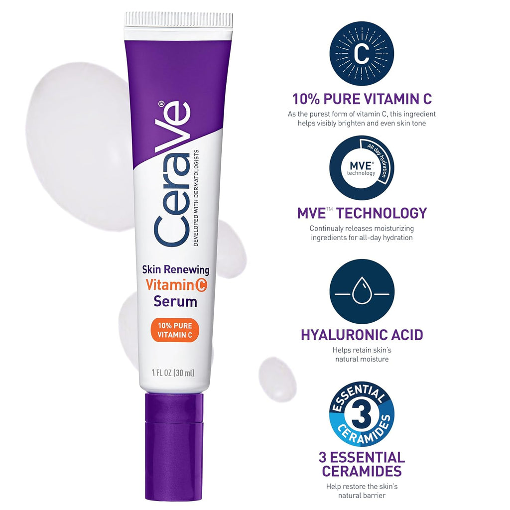 CeraVe Vitamin C Serum & Vitamin C Eye Cream Skin Care Set | Skin Brightening Serum with Hyaluronic Acid for Face & Under Eye Cream with Caffeine for Dark Circles and Puffiness